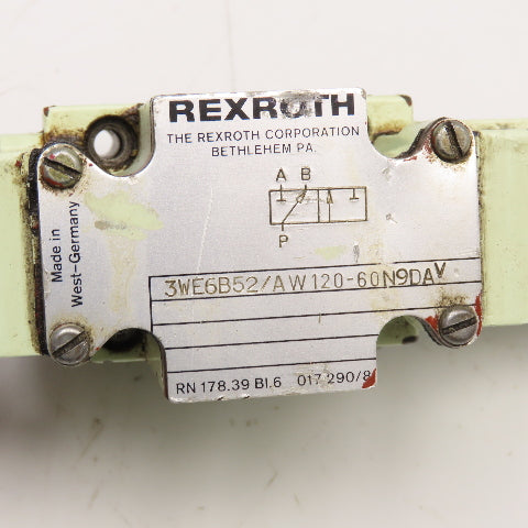 Rexroth 3WE6B52/AW120-60 3/2 Position Single Solenoid Hydraulic Valve 120V Coil