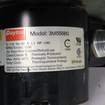 Dayton 3M556BG 1/40HP Direct Drive Squirrel Cage Blower Fan 115V 1.1A 1550RPM