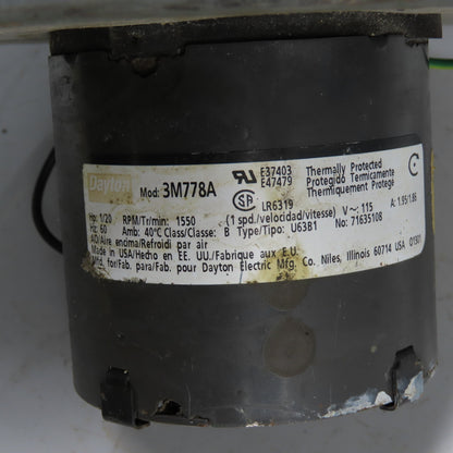 Dayton 3M778A 1/20HP Direct Drive Squirrel Cage Blower Fan 115V 1.95A 1550RPM