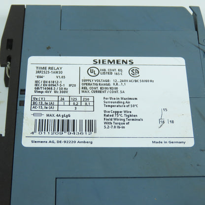 Siemens 3RP2525-1AW30 Sirius Time Relay 12-240VAC
