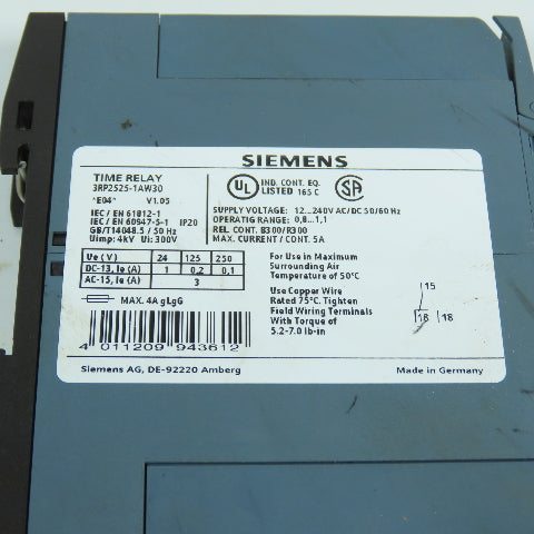 Siemens 3RP2525-1AW30 Sirius Time Relay 12-240VAC