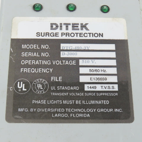 Ditek DTG-480-3Y Transient Voltage Surge Suppressor 510V 50/60HZ