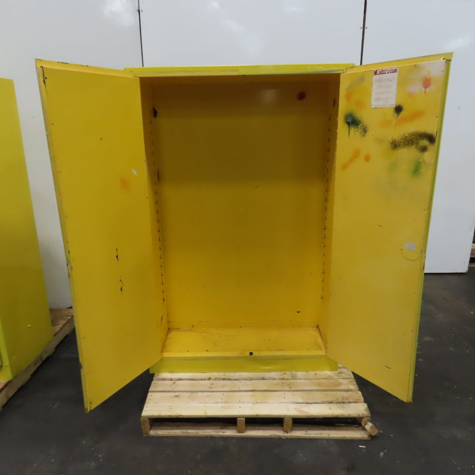 Justrite 25450 45 Gallon Cap Flammable Liquid Storage Cabinet Yellow (No Shelfs)