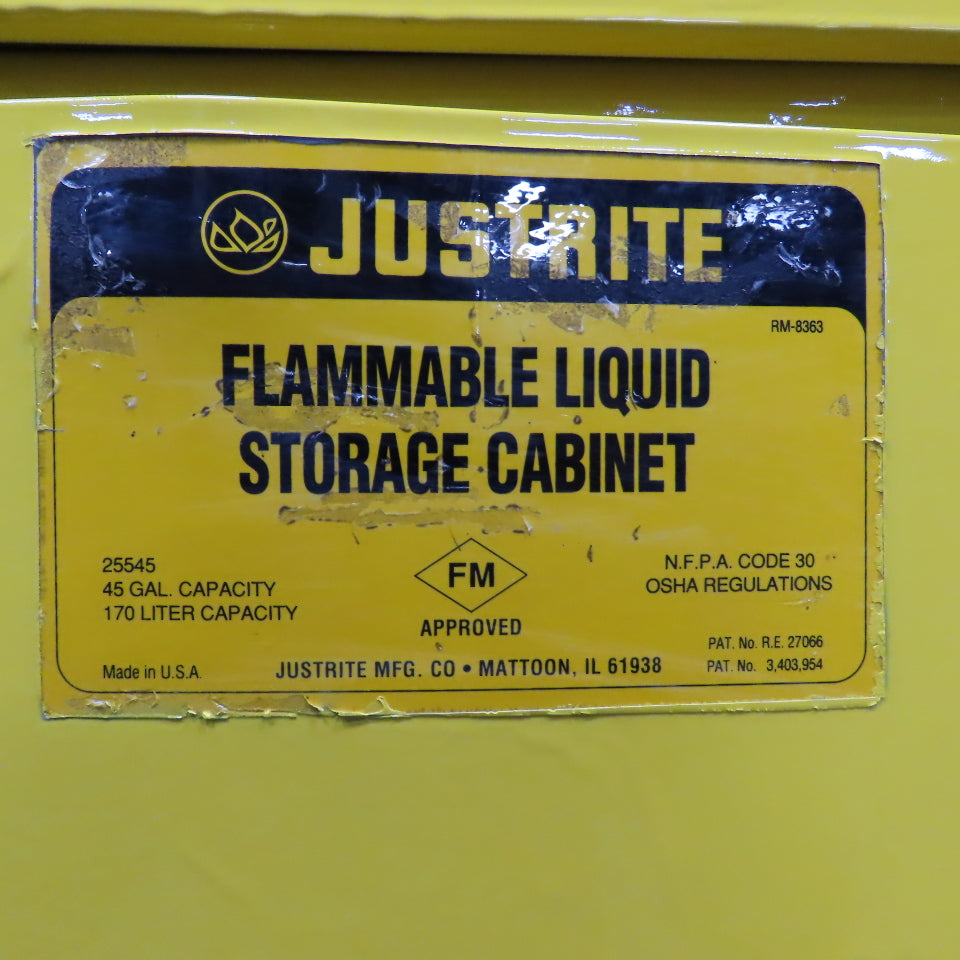 Justrite 25545 45 Gallon Flammable Storage Cabinet Yellow Bifold Door (No Shelfs