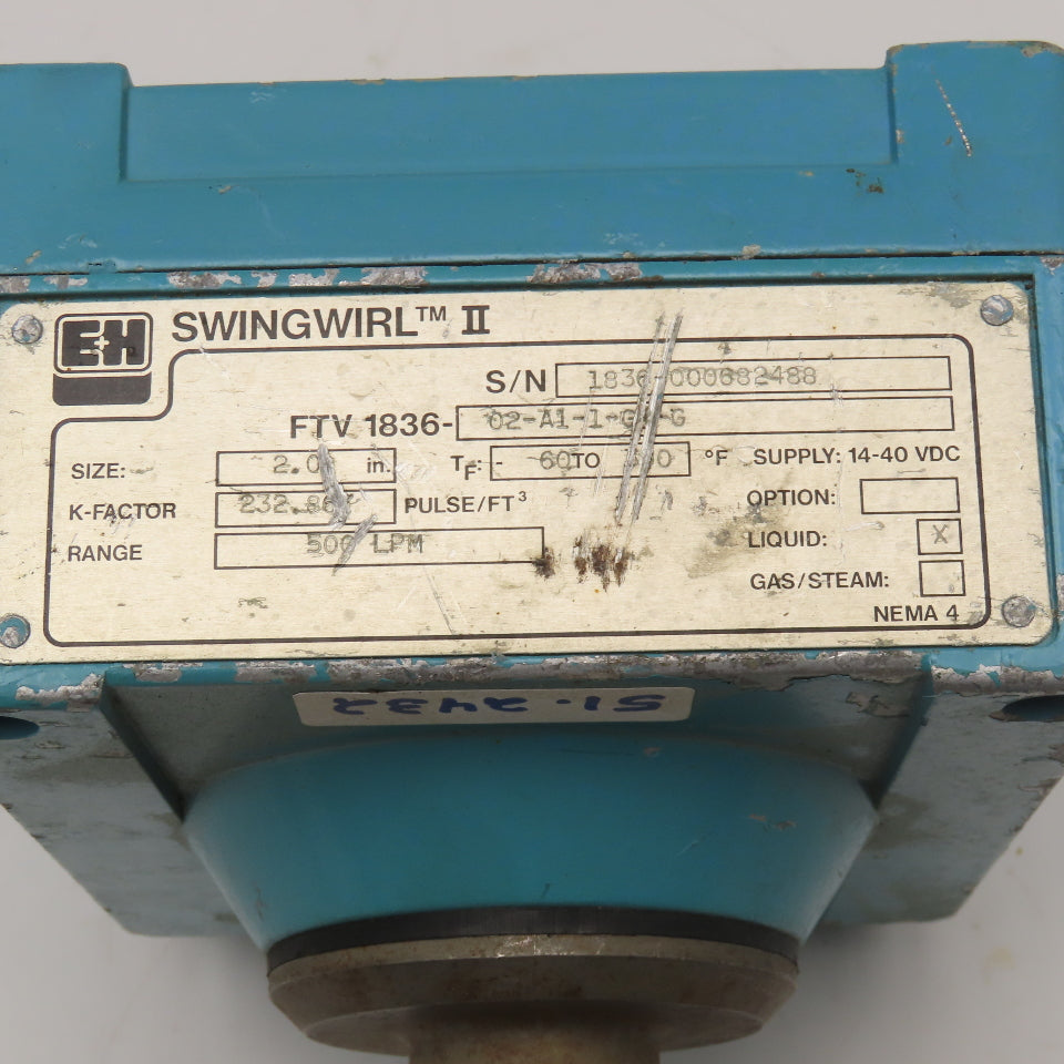 EH FTV 1836-02-A1-1 Swingwirl 2" Liquid Flow Transmitter Vortex 500LPM 14-40VDC