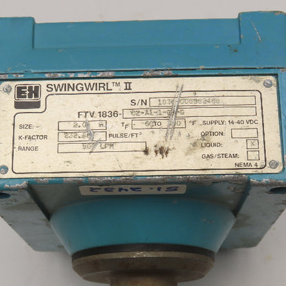 EH FTV 1836-02-A1-1 Swingwirl 2" Liquid Flow Transmitter Vortex 500LPM 14-40VDC