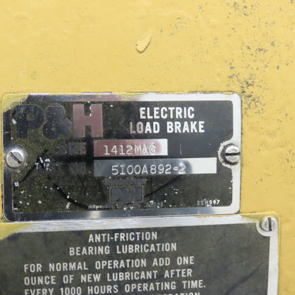 P & H 5100A892-2 Electric Load Brake Size 1412MAG 2-7/8" Straight Shaft