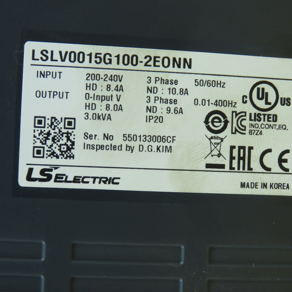 LS Electric LSLV0015G100-2EONN 2HP VFD AC Drive 200-240V 3PH 8.0A Output