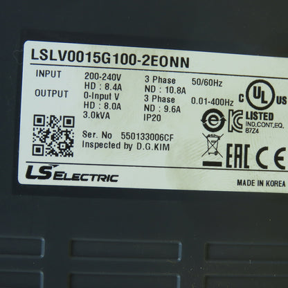LS Electric LSLV0015G100-2EONN 2HP VFD AC Drive 200-240V 3PH 8.0A Output