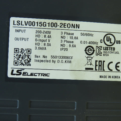 LS Electric LSLV0015G100-2EONN 2HP VFD AC Drive 200-240V 3PH 8.0A Output