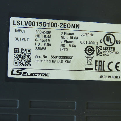 LS Electric LSLV0015G100-2EONN 2HP VFD AC Drive 200-240V 3PH 8.0A Output