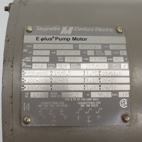 Magnetek E2860 7.5HP AC Electric Pump Motor 3460RPM 230/460V 3PH M184JP Frame