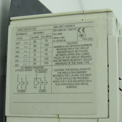 Allen Bradley 140G-G2C3-C30 30A Molded Case Circuit Breaker 690VAC W/ 140G-G-RMX