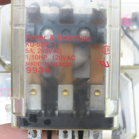 Potter & Brumfield 09C01DDD37 KU-5591-1 Plug In Relay 120V Lot Of 5