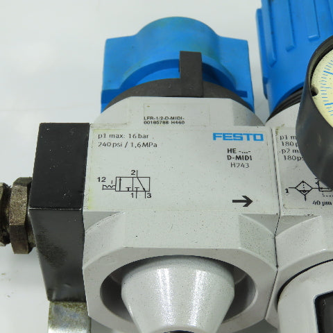 Festo LFR-D-MIDI-A Pneumatic Filter Regulator Assy 1/2" NPT 24V Coil
