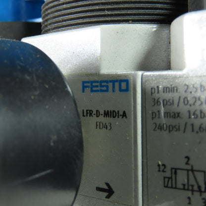 Festo LFR-D-MIDI-A Pneumatic Filter Regulator Assy 1/2" NPT 24V Coil