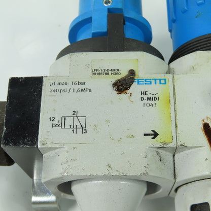 Festo HEL--D-MIDI Pneumatic Filter Regulator Assy 1/2" NPT 24V Coil 240PSI