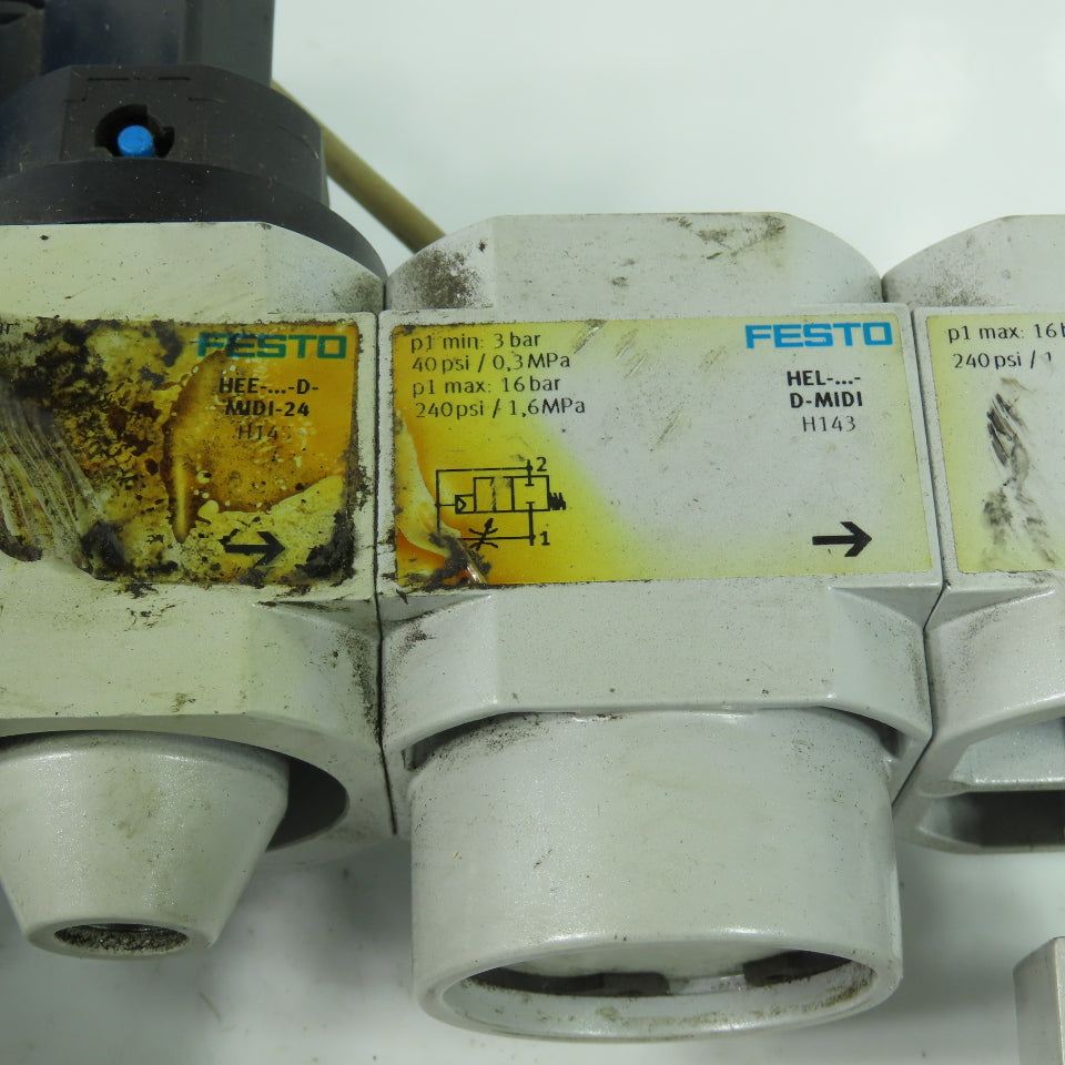 Festo HEL--D-MIDI Pneumatic Filter Regulator Assy 1/2" NPT 24V Coil 240PSI