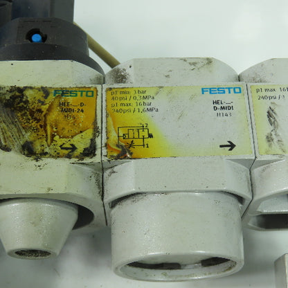 Festo HEL--D-MIDI Pneumatic Filter Regulator Assy 1/2" NPT 24V Coil 240PSI