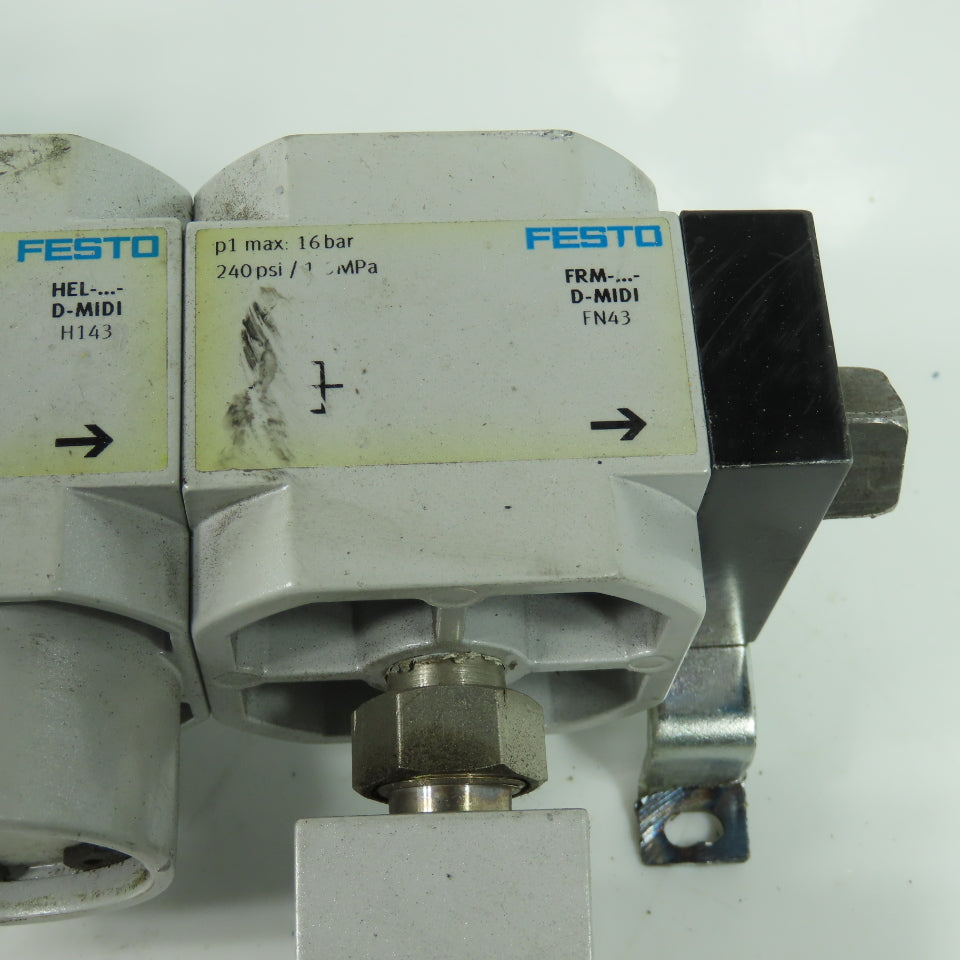 Festo HEL--D-MIDI Pneumatic Filter Regulator Assy 1/2" NPT 24V Coil 240PSI