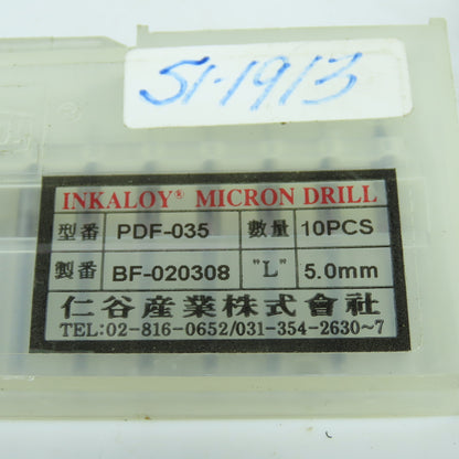 Inkaloy PDF-035 BF-020308 Micron Drill Bits "L" 5.00mm Lot Of 17