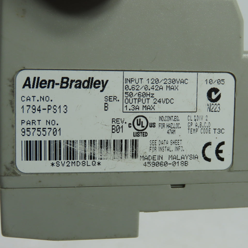 Allen Bradley 1794-PS13 Ser B Flex I/O 24VDC Power Supply Rev B01