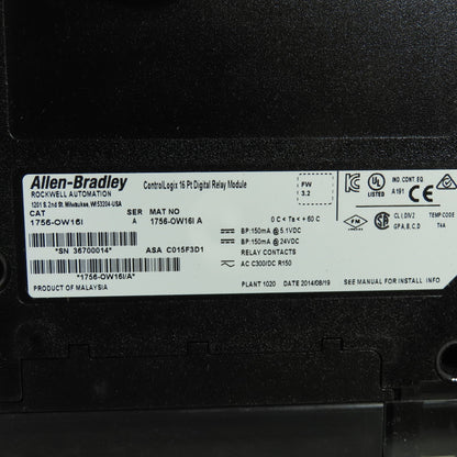 Allen Bradley 1756-OW16I/A SerA ControlLogix 16 Point Digital Relay Module FW3.2