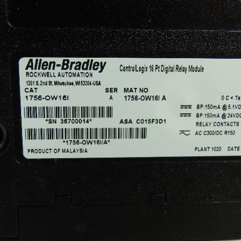 Allen Bradley 1756-OW16I/A SerA ControlLogix 16 Point Digital Relay Module FW3.2