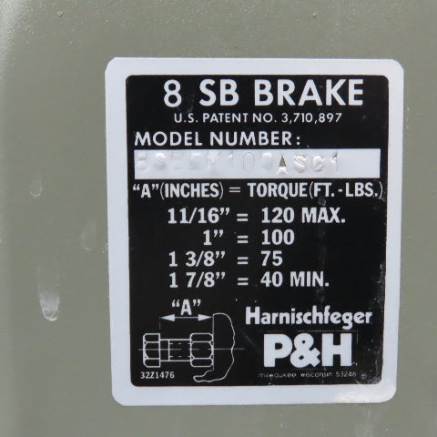 Harnischfeher P & H 8SBEM100ASC1 8 SB Electric DC Brake Tested Good @48VDC