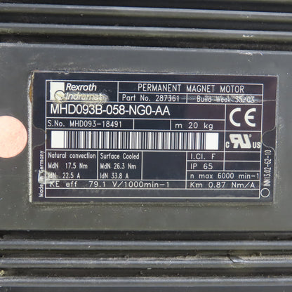 Rexroth Indramat MHD093B-058-NG0-AA Permanent Magnet Servo Motor (PARTS/REPAIR)
