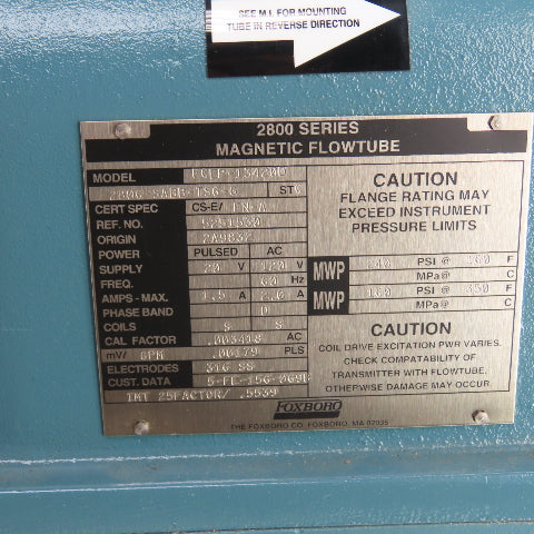 Foxboro ECEP-13420D 2806-SABB-TSG-G 2800 Series 6" Flanged Magnetic Flowtube