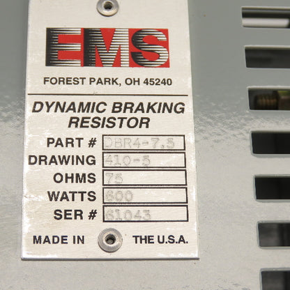 EMS DBR4-7.5 Dynamic Braking Resistor 75 OHMS 600 Watts NEW
