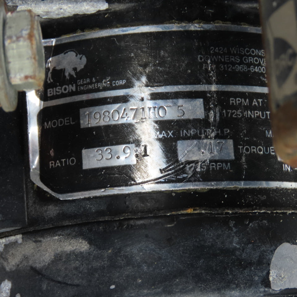 Bison 1980471H05 33.9:1 Inline Gear Reducer & Motor, Encoder 12.4VDC 38.3RPM