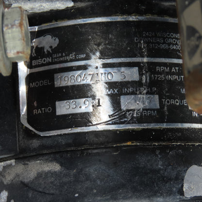 Bison 1980471H05 33.9:1 Inline Gear Reducer & Motor, Encoder 12.4VDC 38.3RPM