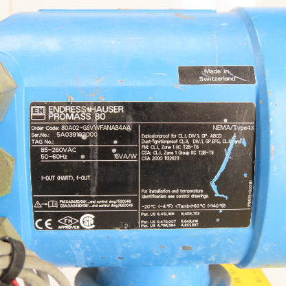 Endress+Hauser 80A02-GSVWFANAB4AA Promass 80A Coriolis Mass Flow Meter 85-260V