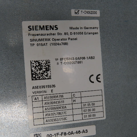 Siemens 6FC5203-0AF08-1AB2 Sinumerik HMI Touch Screen HMI 15" Operator Panel