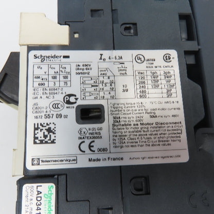 Schneider GV2ME1 600V 5Hp Manual Motor Starter W/ Aux. Contactor 24V Coil