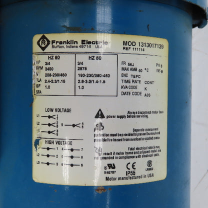 Franklin 1313017139 3/4HP Close Coupled Centrifugal Pump 230/460V 3PH 3450RPM