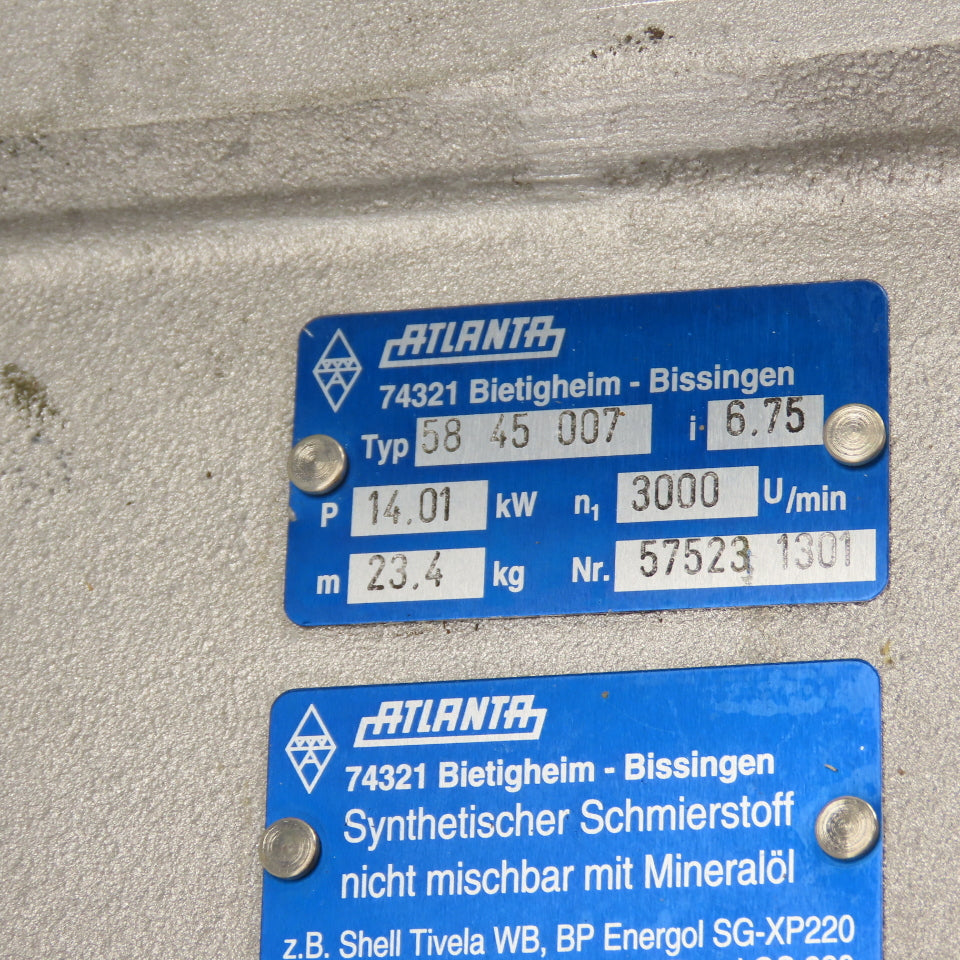Atlanta 58 45 007 Servo Worm Gearbox Reducer 6.75:1 Ratio 14.01kW 3000RPM
