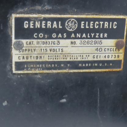 General Electric 117D837G3 Vintage Co2 Gas Analyzer 115V 40Hz