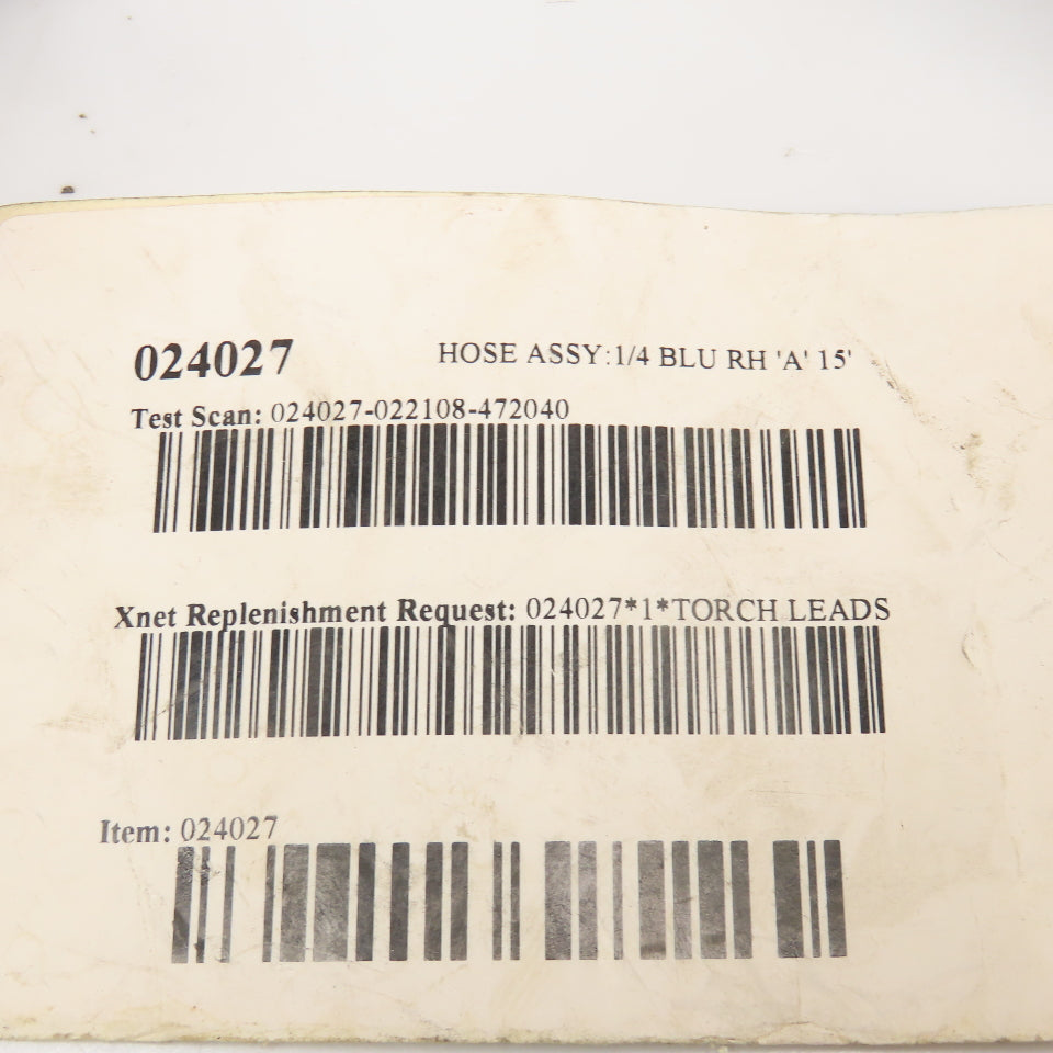 Hypertherm 024027 1/4" Blue RH "A" Hose 15' NOS