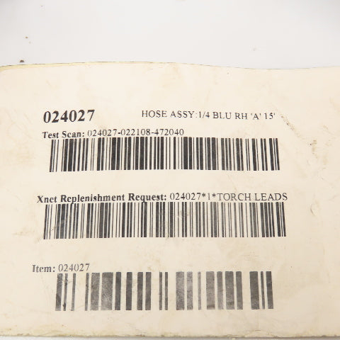 Hypertherm 024027 1/4" Blue RH "A" Hose 15' NOS