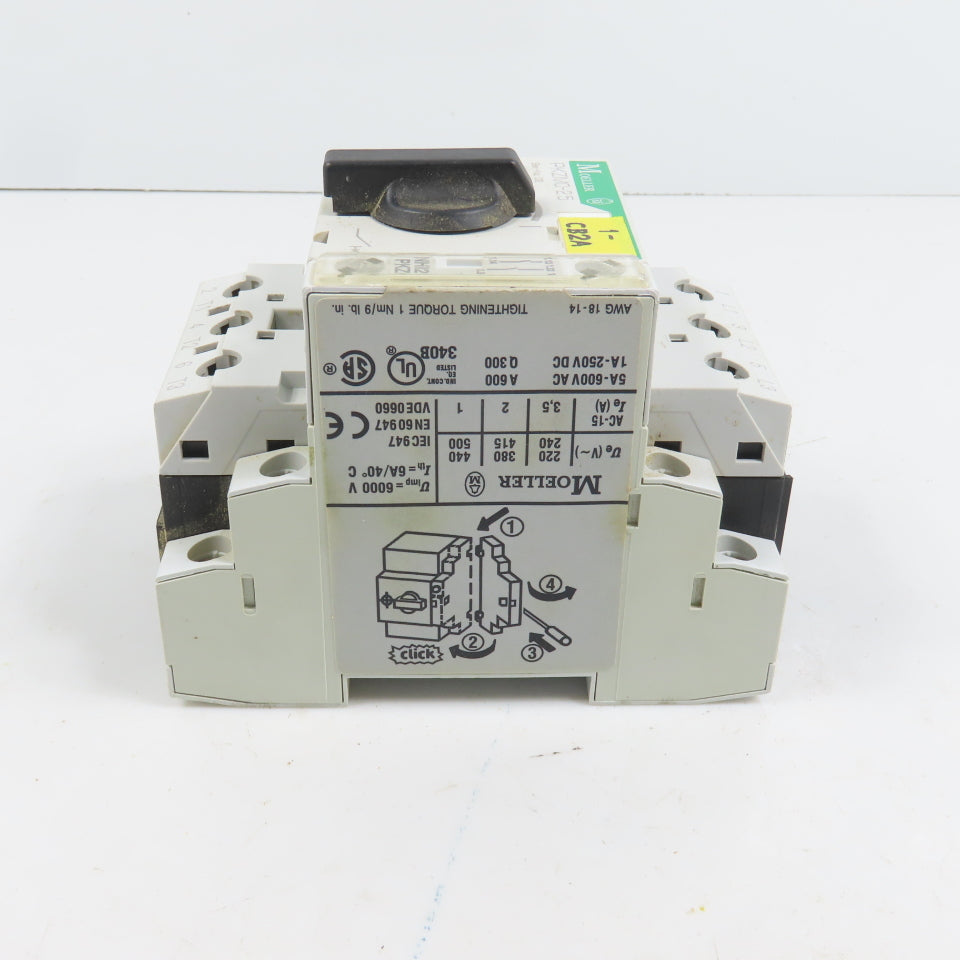 Moeller PKZM0-2.5 Motor Protector Circuit Breaker 1.6-2.5A 600VAC W/ Aux