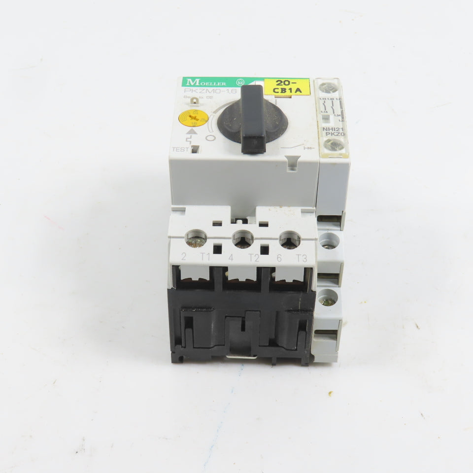 Moeller PKZM0-1.6 Motor Protector Circuit Breaker 1.0-1.6A 600VAC W/ Aux