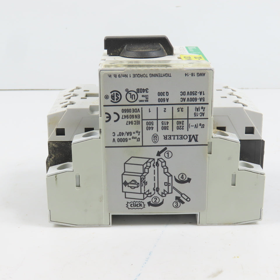 Moeller PKZM0-1.6 Motor Protector Circuit Breaker 1.0-1.6A 600VAC W/ Aux