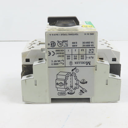 Moeller PKZM0-1.6 Motor Protector Circuit Breaker 1.0-1.6A 600VAC W/ Aux
