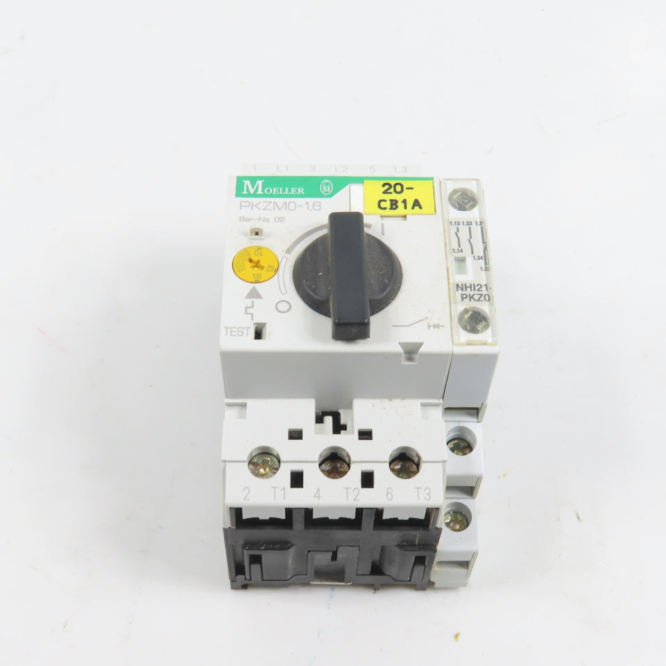 Moeller PKZM0-1.6 Motor Protector Circuit Breaker 1.0-1.6A 600VAC W/ Aux