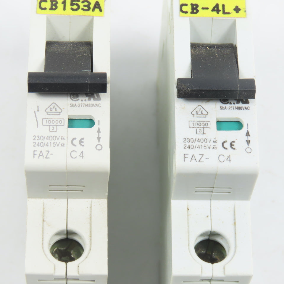 Eaton Moeller FAZ-C4 4A 277/480VAC Single Pole Circuit Breaker Lot Of 2