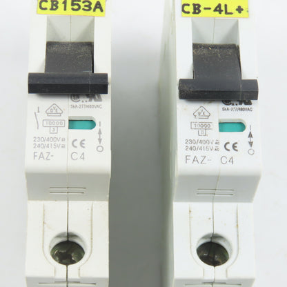 Eaton Moeller FAZ-C4 4A 277/480VAC Single Pole Circuit Breaker Lot Of 2