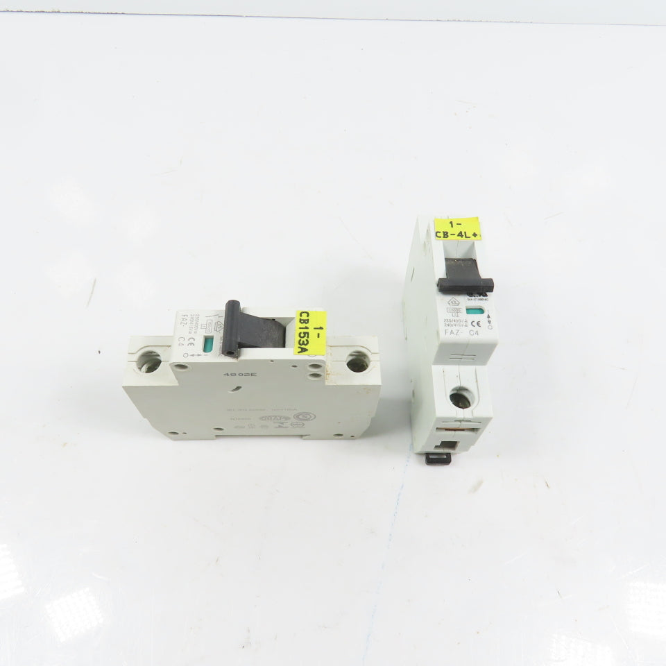 Eaton Moeller FAZ-C4 4A 277/480VAC Single Pole Circuit Breaker Lot Of 2